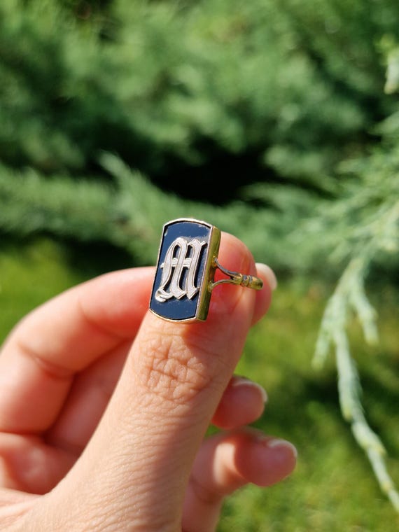 Antique Solid Gold Ring, Victorian Monogram 9ct H… - image 9