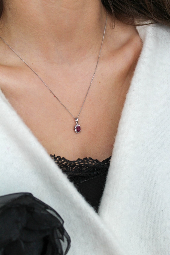 9ct Diamond and Ruby Pendant, Vintage Solid White 