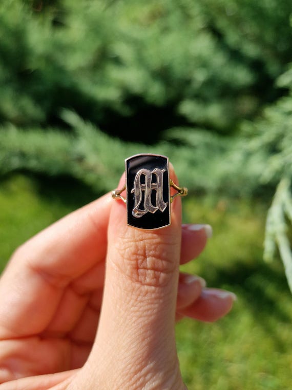 Antique Solid Gold Ring, Victorian Monogram 9ct H… - image 1