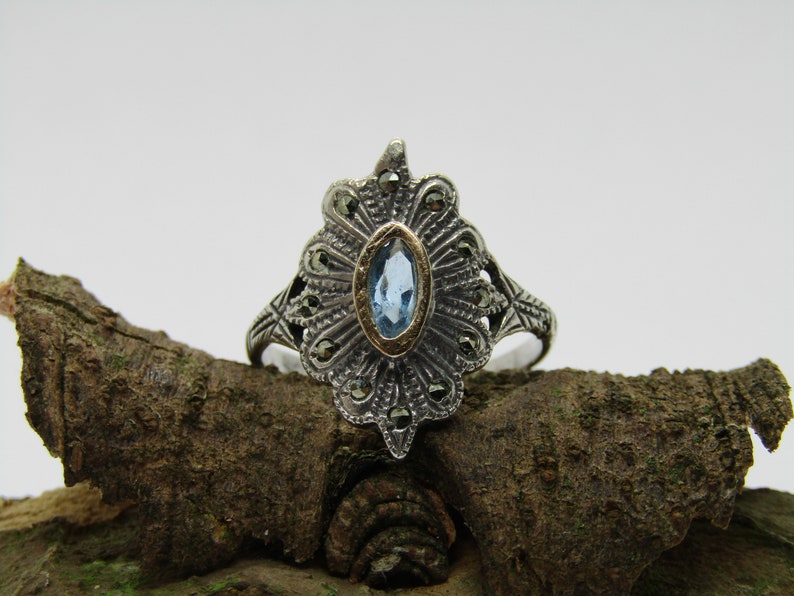 antique jewelry Art deco 1920 silver ring beautiful topaz and marcasite ring vintage hand crafted ring