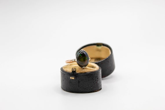 1950s Black Opal Solid Gold Ring: Antique German … - image 3