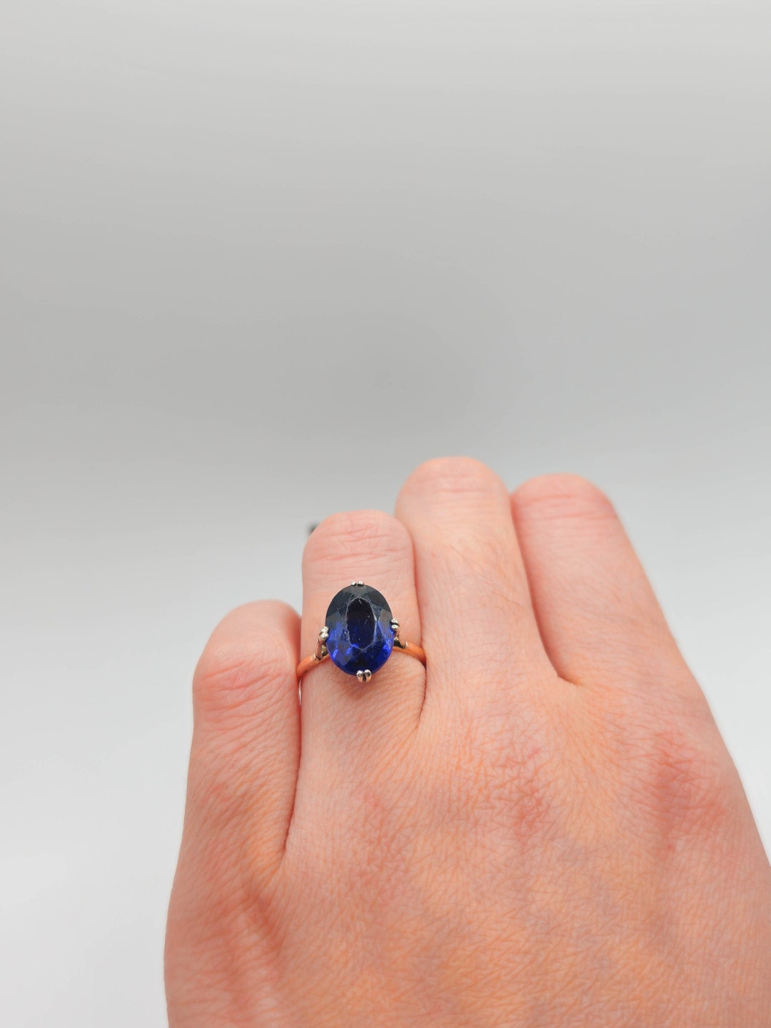 Solid Rings Blue 1950s Solid Gold Statement Ring, 8ct Solid Gold Blue Spinel Ring, Large ...