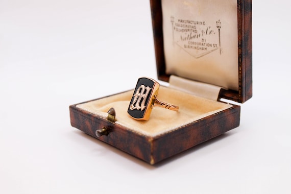 Antique Solid Gold Ring, Victorian Monogram 9ct H… - image 3