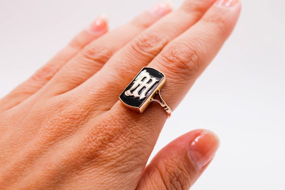 Antique Solid Gold Ring, Victorian Monogram 9ct H… - image 2