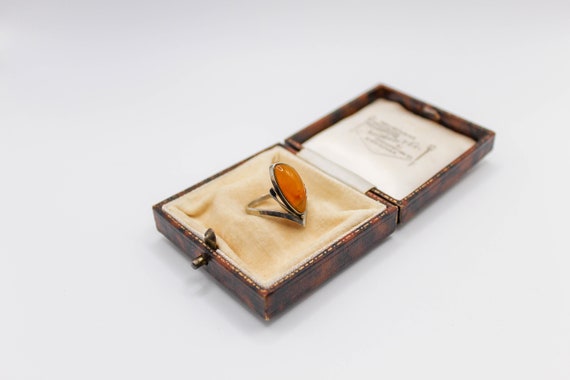 Vintage Butterscotch Amber Ring, Solid Silver, Ha… - image 2