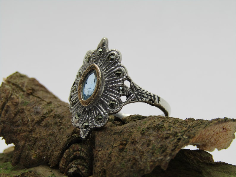 antique jewelry Art deco 1920 silver ring beautiful topaz and marcasite ring vintage hand crafted ring