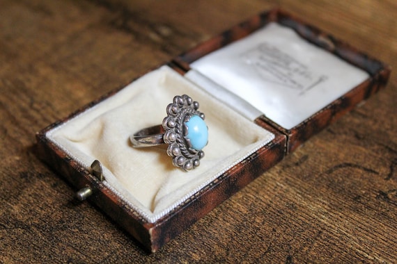 Vintage Silver Larimar Ring, Solid Silver Navajo … - image 4