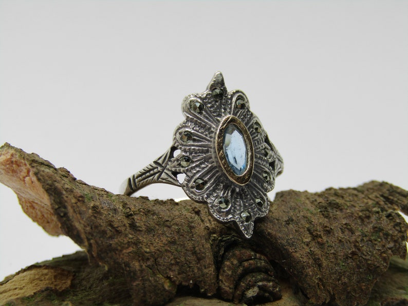 antique jewelry Art deco 1920 silver ring beautiful topaz and marcasite ring vintage hand crafted ring