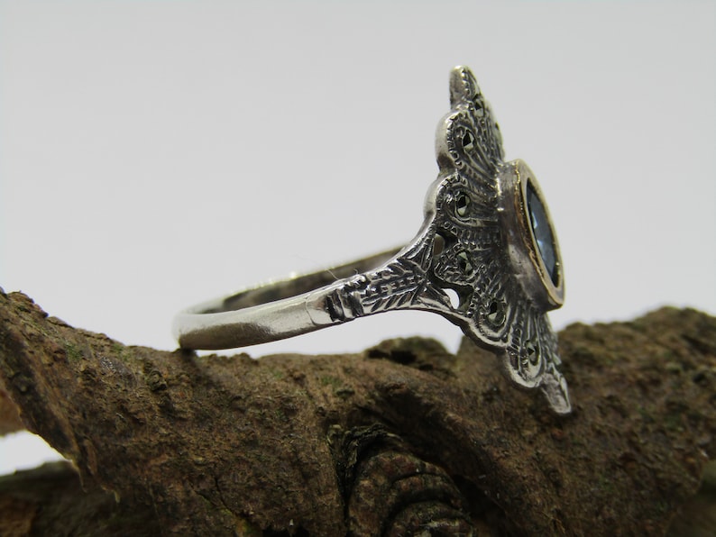 antique jewelry Art deco 1920 silver ring beautiful topaz and marcasite ring vintage hand crafted ring