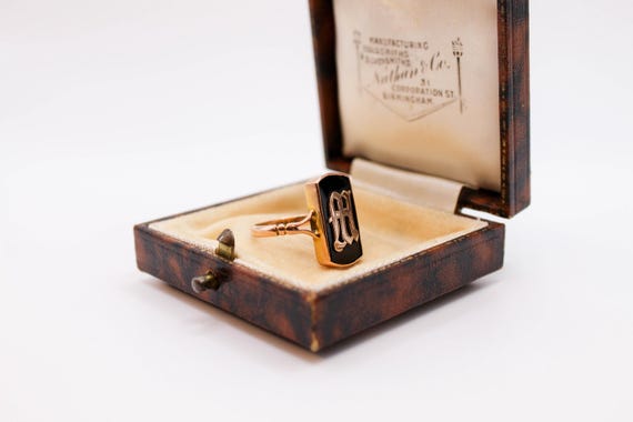 Antique Solid Gold Ring, Victorian Monogram 9ct H… - image 4