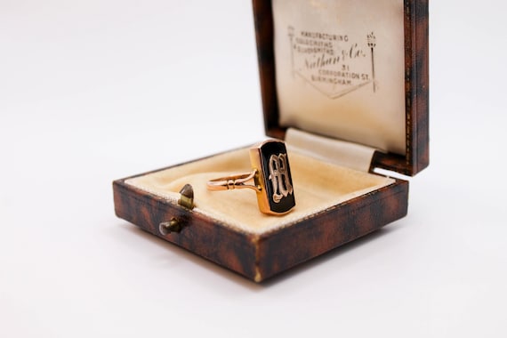 Antique Solid Gold Ring, Victorian Monogram 9ct H… - image 5