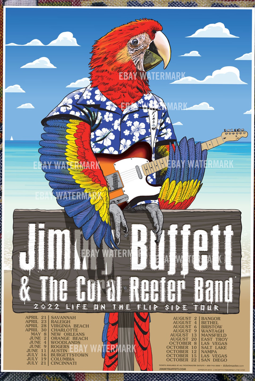 Jimmy Buffett 2022 Full Tour Poster Jefferson Wood Parrot Head