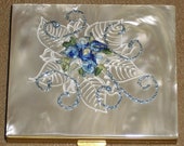 Vintage Mother of Pearl Powder Compact, AGME Switzerland, Box Felt Pouch