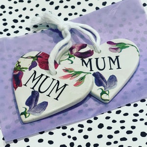 Emma Bridgewater inspired hanging heart, sweet pea, Mum, easy to post, Mother’s Day, keepsake