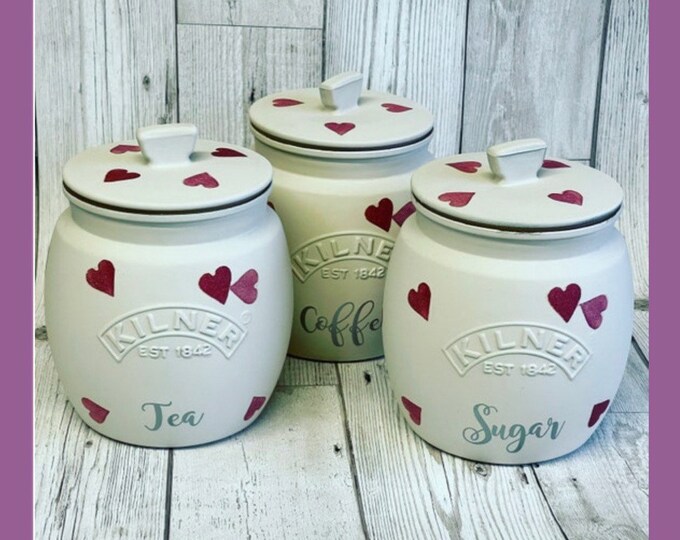Emma Bridgewater Inspired Canisters, Tea, Coffee, Sugar, Treats. Hand