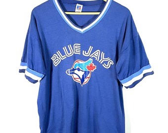 Chemise design graphique Russell Toronto Blue Jays des années 1990 Made in USA XL