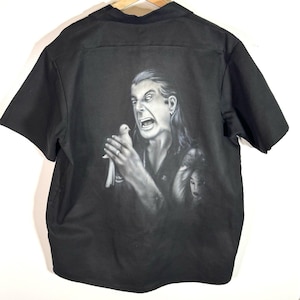 VTG Ozzy Osbourne Airbrushed Button Up Shirt Blue Grape Size XL Made In USA