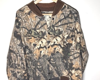 Vintage Mossy Oak Camo Bomber Jacket Size Large 1980s
