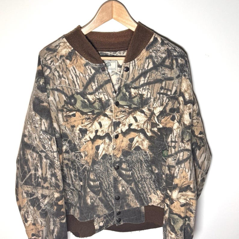 Vintage Mossy Oak Camo Bomber Jacket Size Large 1980s image 1