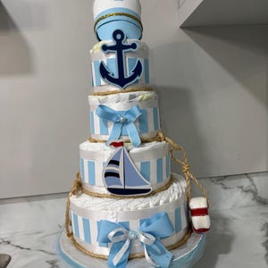 Nautic Diaper Cake/ Navy and Pearl White Diaper Cake/ Captain Baby Shower/ Boy Baby Shower/ Baby Shower Gift/ Ocean Inspired.