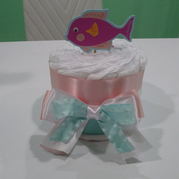 4 sets/Nautic/Mini girl diaper cake/Light pink and teal/Nautic