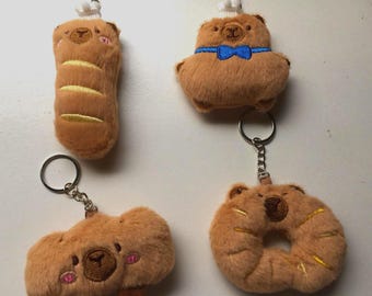 Llavero de peluche Kawaii Capibara con forma de pan de molde, tirador de cremallera para mochila, chef, bagel, baguette