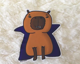 Pegatina Kawaii de Capibara Vampiro, Calcomanía Divertida de Halloween