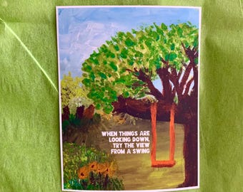 Tree Swing Sticker: Hand-Painted Gouache Landscape with Quote