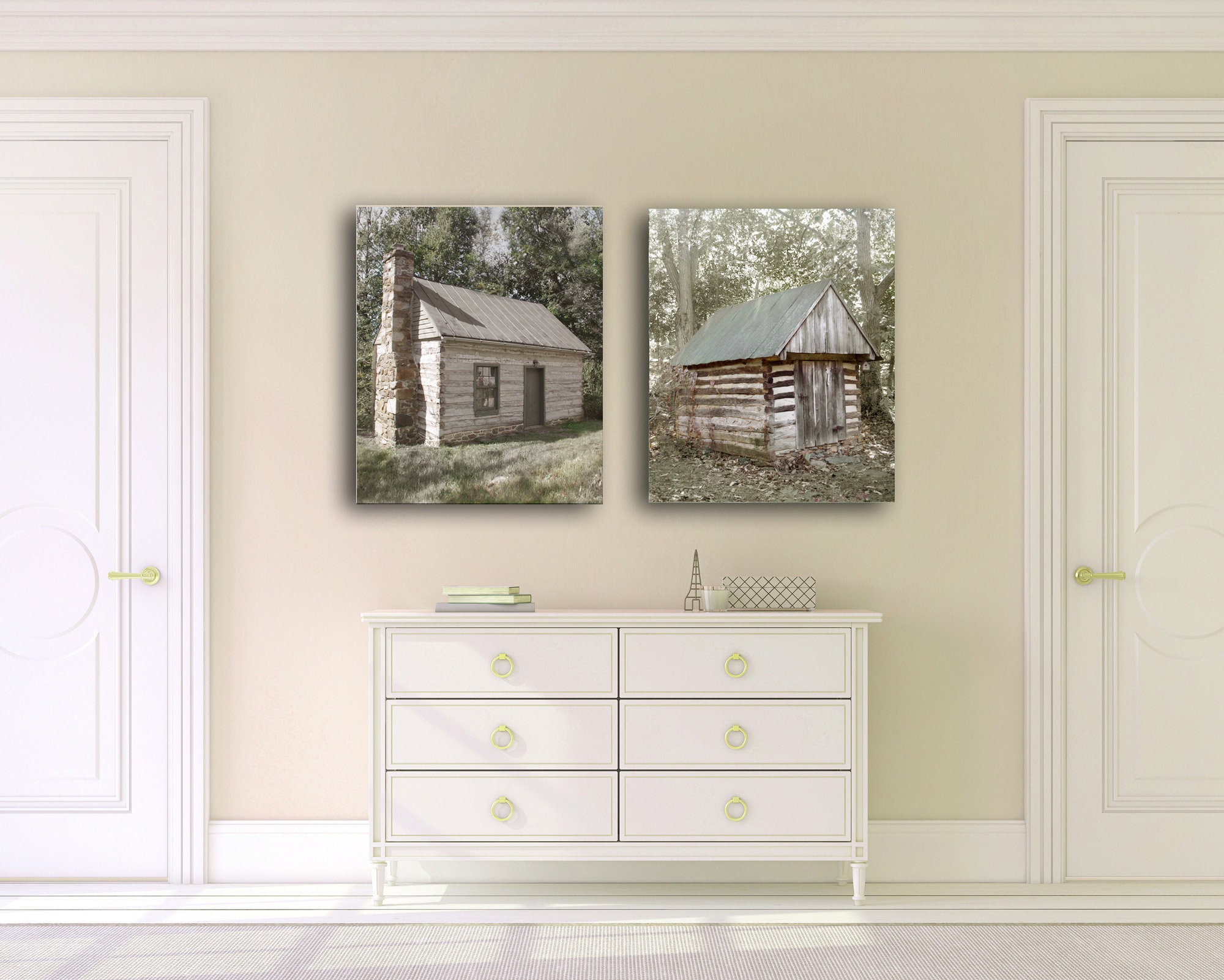 Log Cabin Wall Art Set of Two Pictures As Prints Framed Etsy UK