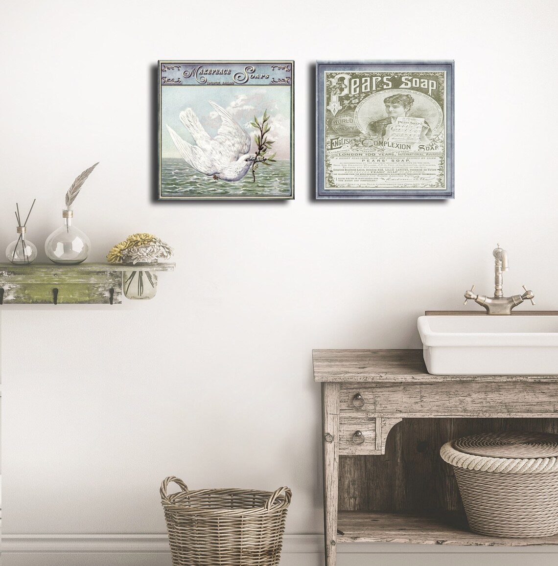 Victorian Bathroom Wall Art Art Set of Two: Prints Framed | Etsy