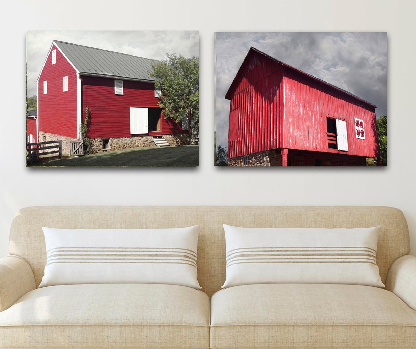 Old Barn Wall Art Barn Red Weathered Barns Set of Two Etsy
