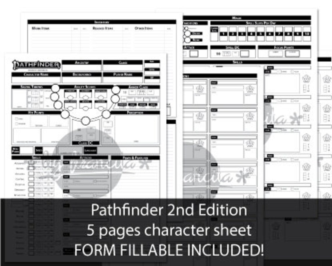 Pathfinder 2nd Edition Character Sheet 5 Pages FORM FILLABLE - Etsy