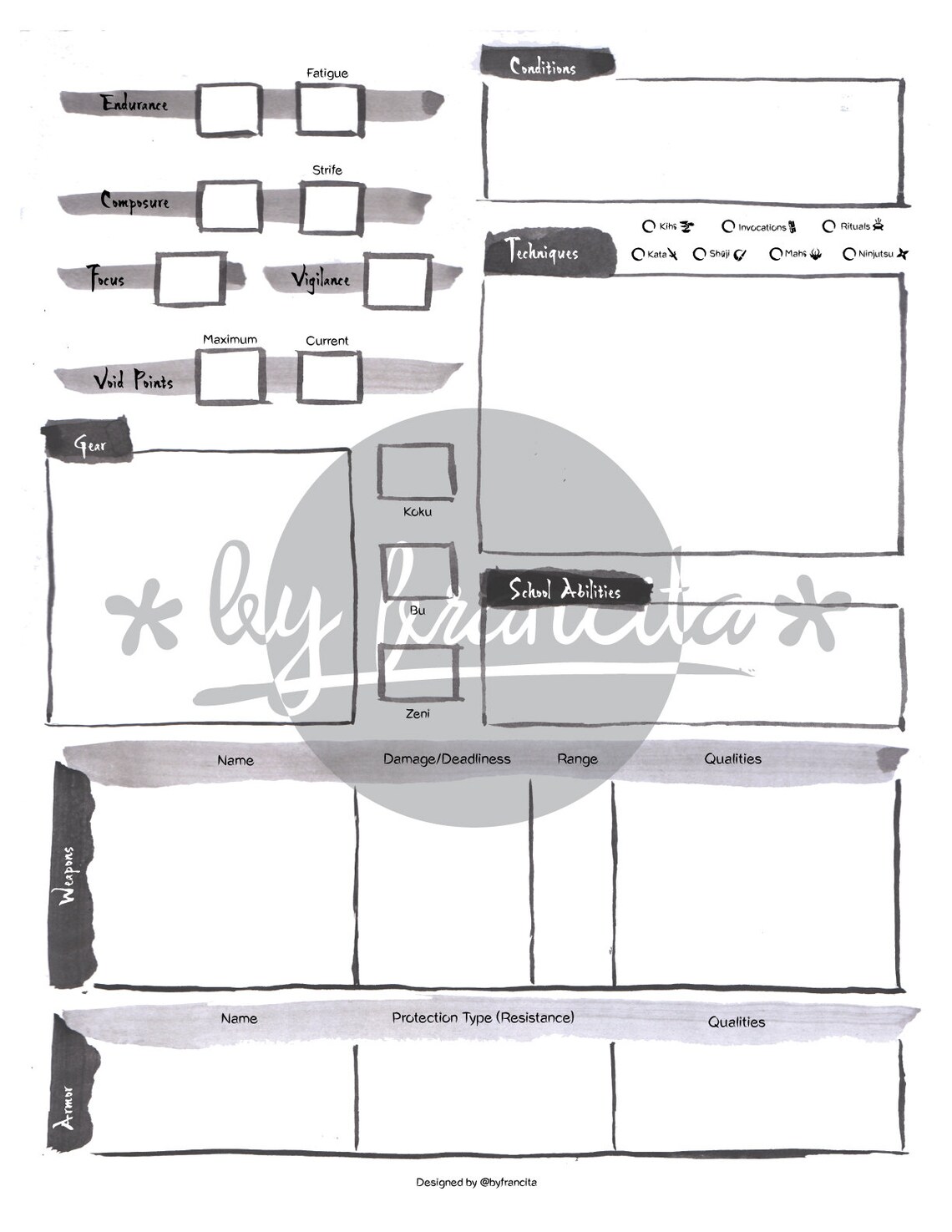 Legend of the Five Rings character sheet redesign Reference | Etsy