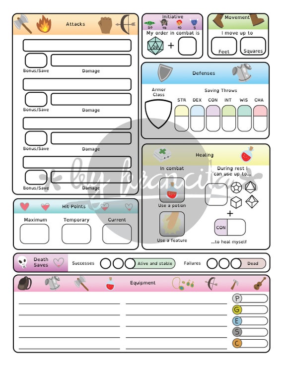 D D 5e Character Sheet For Dyslexia 4 Pages Form Fillable Etsy Canada