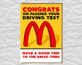 Driving Test Card | Congratulations on passing your driving test | Congrats | Driving | McDonalds Card | Funny Card | Driving test card UK