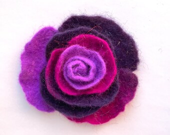 Felt Flower Brooch: Handmade Merino Wool Pink Purple Rose Pin