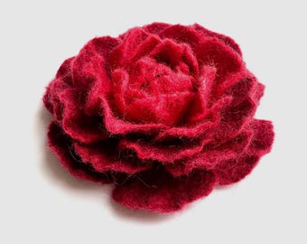 Peony Flower Brooch: Merino Wool Floral Pin, Handmade Jewelry