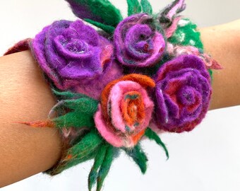 Flower Bracelet: Handmade Boho Felt Merino Wool Cuff