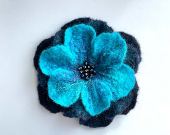 Flower Blue  Brooch Handmade Item Wool Felt Flower Pin Unusual Jewellery Handmade Brooch Scarf Pin Birthday Present For Mum By LimArtsStudio