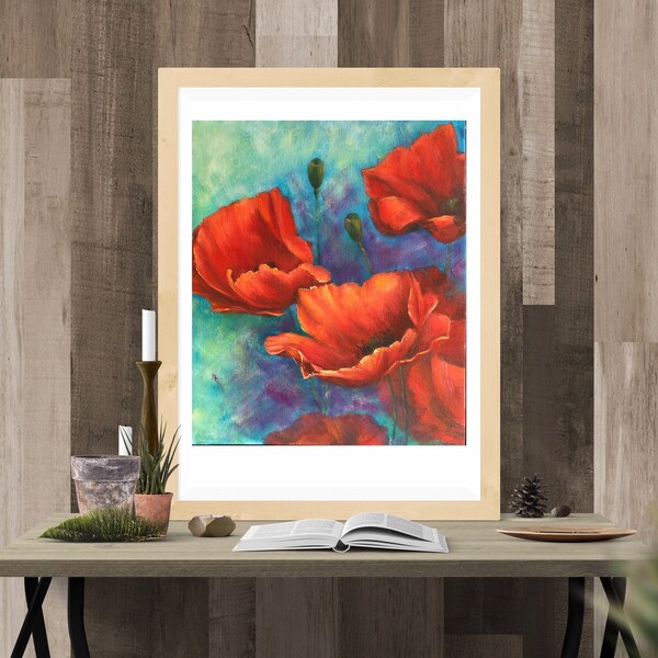 Red Flower Painting Etsy UK