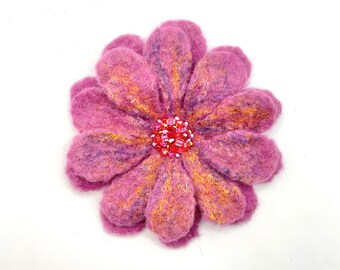 Felt Flower Brooch: Handmade Merino Wool Scarf Pin