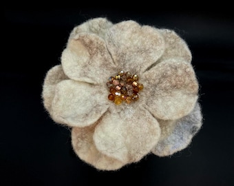 Felt White Flower Brooch: Handmade Merino Wool Floral Pin
