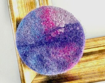 Round Brooch: Handmade Felt Merino Wool Colorful Abstract Pin