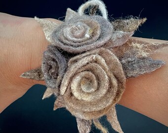 Flower Bracelet: Handmade Unique Boho Felt Merino Wool Cuff