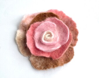 Pink Rose Felt Flowers Brooch Handmade Item Merino Wool Felt Unusual Jewellery Flower Pin Birthday Present For Mum Gift By LimArtsStudio