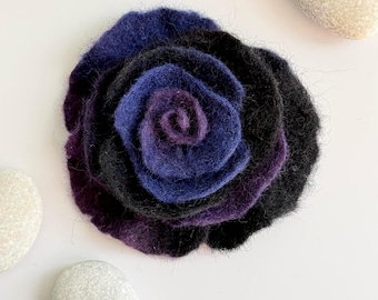 Rose Brooch Felted Wool Handmade Blue Colourful Jewelry  Floral Pin