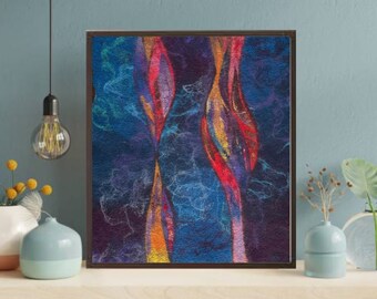 Abstract Wool Painting Handmade Felted Fiber Art, Textile Wall Decor