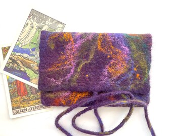 Soft Tarot Card Pouch: Handmade Felted Merino Wool Fiber Art Deck Bag