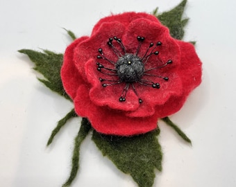 Red Poppy Brooch Flower Handmade Item Wool Felt Pin for Backpacks Handcrafted Jewelry Brooches for Women Gift for Her By LimArtsStudio