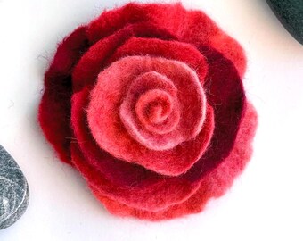 Red Felt Flower Brooch – Merino Wool Jewellery | Handmade Rose Pin